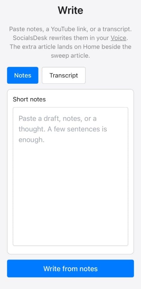 SocialsDesk Write screen